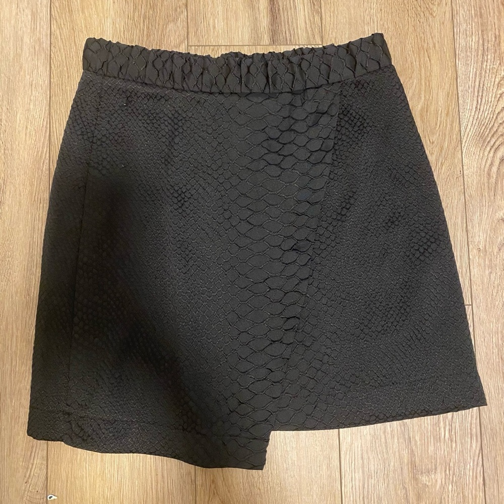 Topshop Black Snakeskin Asymmetrical Wrap Skirt